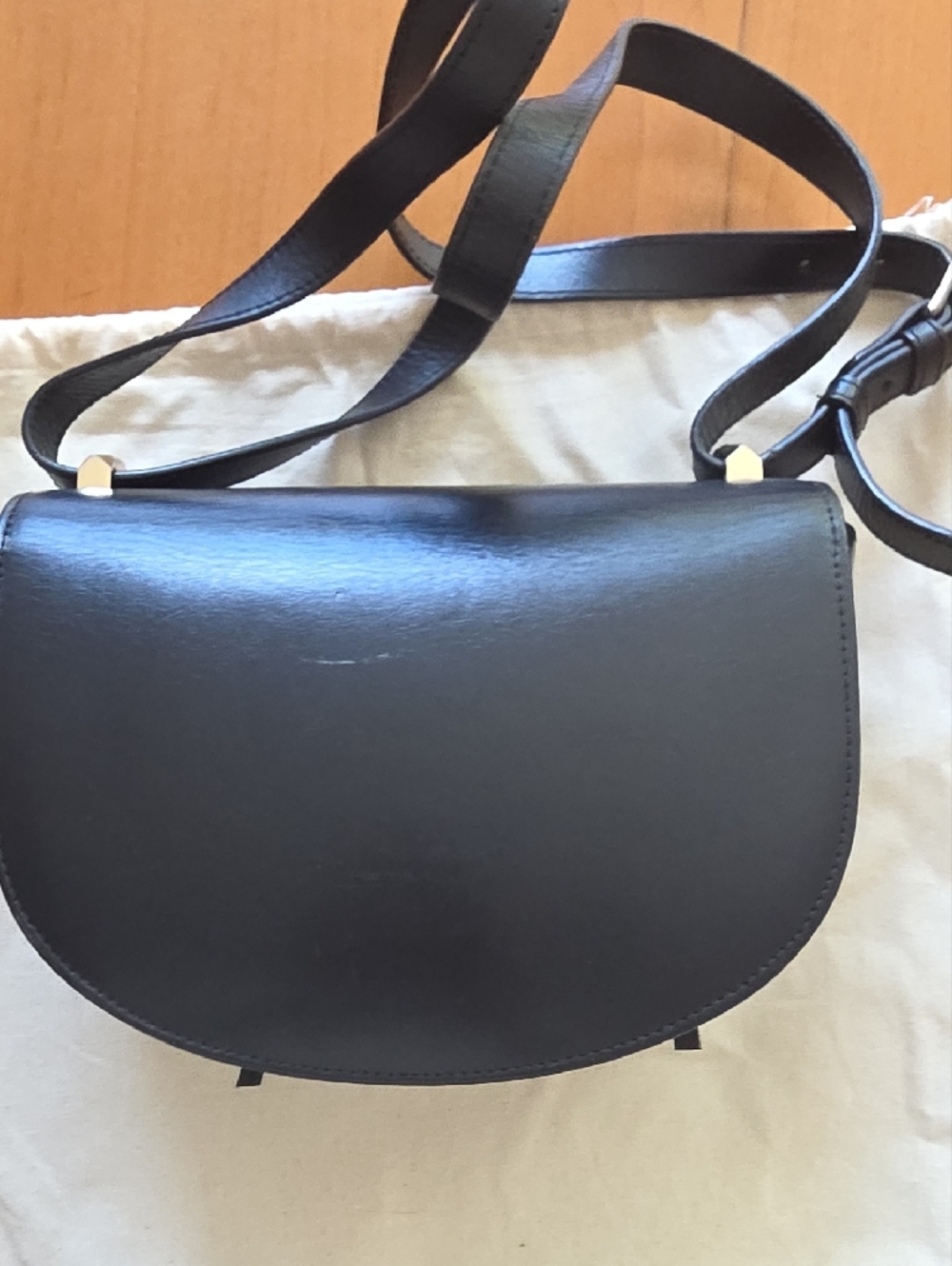 A.P.C. Black Leather Saddle Crossbody Bag with Gold Accents - Picture 4 of 9
